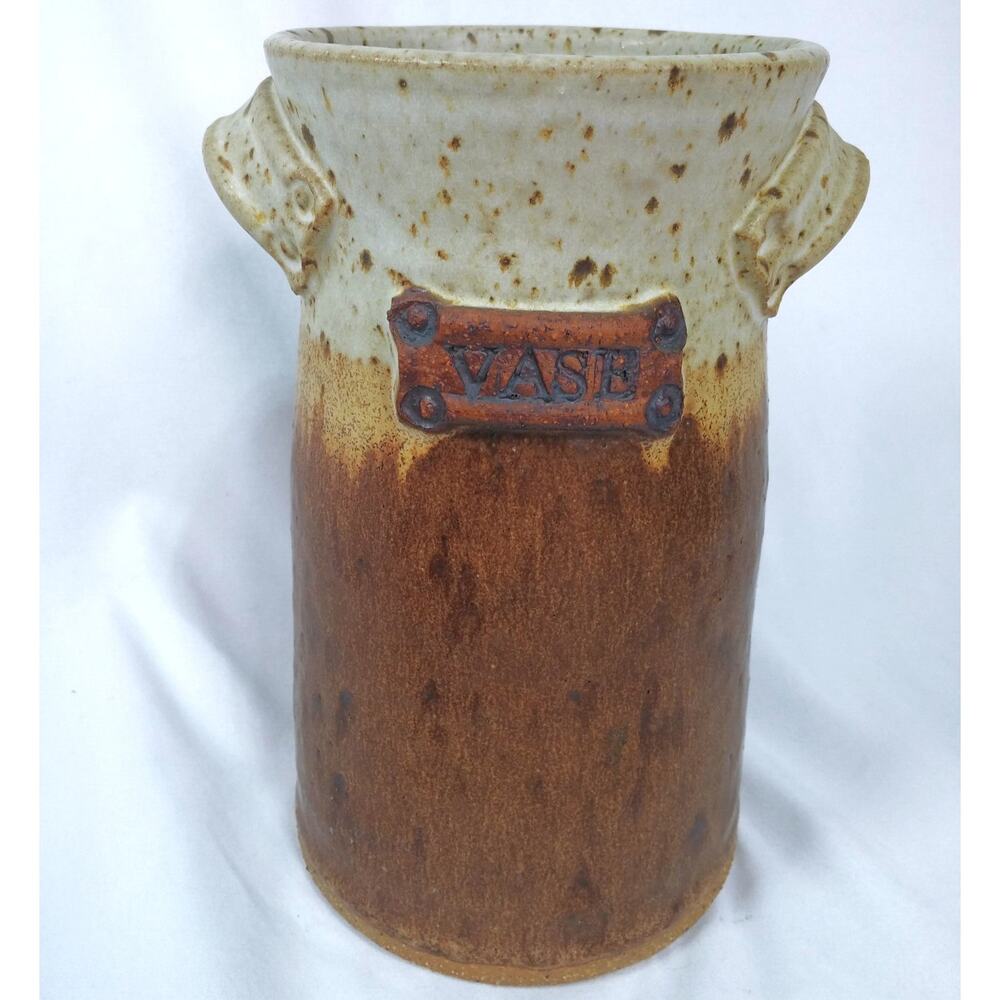 Earthenware Artisan Made Utensil Vase Handles Rustic Earthy Pottery Crock Flower